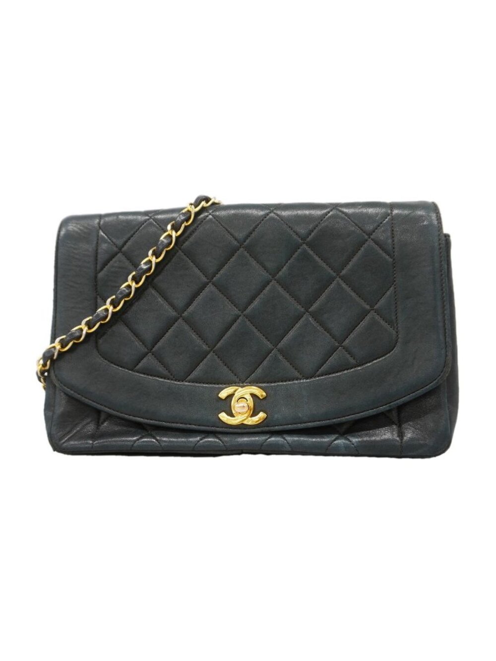 Chanel Shoulder Bag Diana Lambskin Black Gold